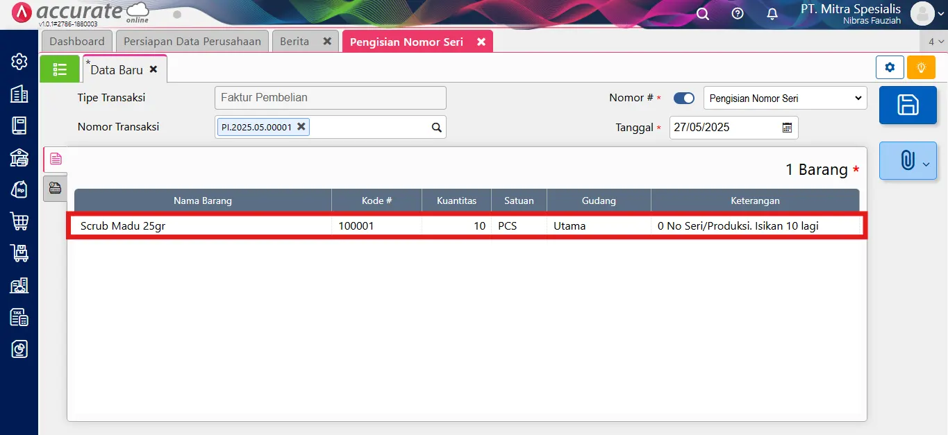 cara mencatat pengisian nomor seri